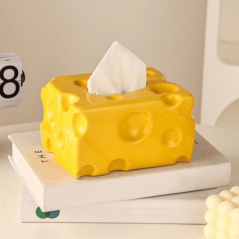 White Novelty Cheese Shaped Tissue Box Holder For Dining Table Paper Organiser - Image 3